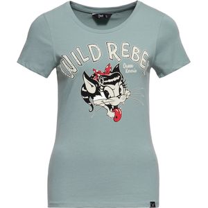 Queen Kerosin Damen Print T-Shirt ''Wild Rebel'' QKI11005 Smoke Green-L