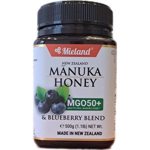 Unieke Manuka honing met Blauwe bessen MGO 50+, 500 gram, Mieland®, Blueberries, Best Manuka honey, Gezond broodbeleg