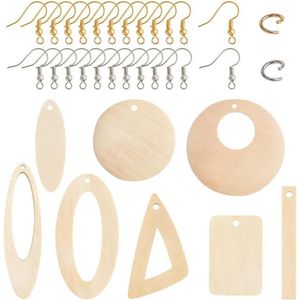 48 stks Houten Geometrische Hangers - 8 Stijlen Met Vis Oorbel Haken & Springen Ringen