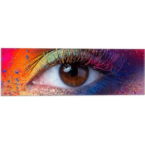 Vlag - Vrouwelijke Oog met Meerkleurige Make-up - 60x20 cm Foto op Polyester Vlag