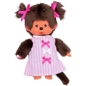 Monchhichi - Monchhichi Meisje met Roos Gestreept Jurkje 20 cm