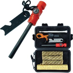 Vuur Starter Kit - Vuursteen Blaasbalg - Roestvrij Staal Rietje - Hout Hars Survival Tool - Kompas Fluit - Flesopener - Vuursteen Staaf Magnesium - Camping Wandelen Aansteker - Militaire Barbecue Open haard