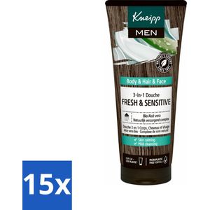 15 x Kneipp - Shampoo & Douche - Men - Fresh & Sensitive - Voor gevoelige en droge huid - 200 ml - Hydraterend - Verzachtend - Natuurlijke Ingrediënten - Aloë Vera - Sensitive Complex