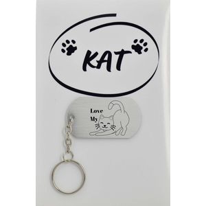 Katten sleutelhanger inclusief kaart – katten liefhebber cadeau - animals - Leuk kado voor je dieren liefhebber om te geven - 2.9 x 5.4CM