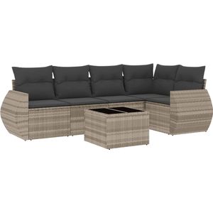 vidaXL - 6-delige - Loungeset - met - kussens - poly - rattan - lichtgrijs