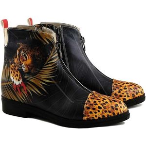 Goby Jungle Spirit Boots – Dames Enkellaarsjes – Luipaardprint & Kunstdesign – Vegan Leer – Handgemaakt – Maat 42