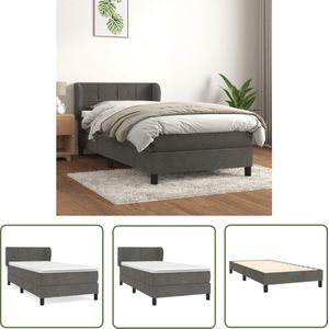 The Living Store Boxspring met matras fluweel donkergrijs 100x200 cm - Boxspringbed - Velvet Bed - Donkere Kleuren Bed - Tweepersoonsbed - King Size Bed