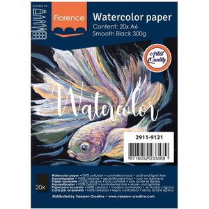 Aquarelpapier - Zwart - A6 - 300 gram - Smooth - Gladde Structuur - Florence - 20 vellen