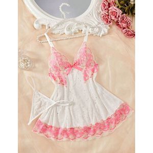Lingerieset – 2-delig – Wit – Met Roze Kant – Maat L