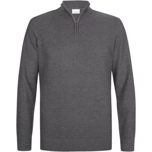 Profuomo - Slim Fit Trui - Grijs - Katoen - Korte Rits