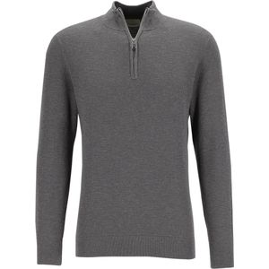 Profuomo - Slim Fit Trui - Grijs - Katoen - Korte Rits