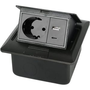 Verzonken Tafelstopcontact met 2 USB-poorten – Meervoudig Stopcontact Inbouwstekkerdoos 2-voudig voor Meubels, Werkbladen of Keukens – ZWART