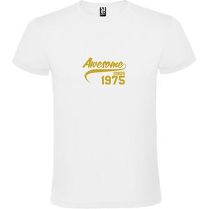 Wit T-Shirt met “Awesome sinds 1975 “ Afbeelding Goud Size S