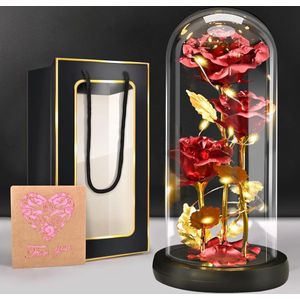 Eeuwige roos in glas - Infinity Roses Cadeaus voor vrouwen, Belle en het Beest Roos met licht, 3 rode sprankelende rozen in glazen koepel, LED-glas Galaxy Rozen Verjaardagscadeau voor haar, vriendin, moeder