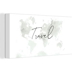 Wanddecoratie Wereldkaart - Travel - Quotes - Canvas - 40x20 cm