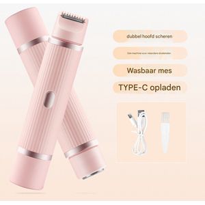 2-in-1 waterdichte elektrische bikinitrimmer voor nat/droog haar voor vrouwen, voor pijnloze ontharing (roze)