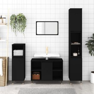 The Living Store Badkaast - Zwart - 80 x 33 x 60 cm - Duurzaam materiaal - Voldoende opbergruimte - Flexibele deurmontage - IJzeren poten