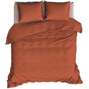 Satin d'Or Satijnstreep - Dekbedovertrek - Lits-jumeaux - 240x200/220 cm - Katoen-satijn - Terracotta