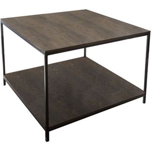 Vierkante salontafel in bruin hout en zwart metaal L100