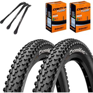 2-delige Set Continental Fietsbanden Cross King Wire MTB 27,5 of 29 inch (55/58-584/622) + AV Autobandventiel Binnenband + 3 MSZweirad Bandenlichters van metaal