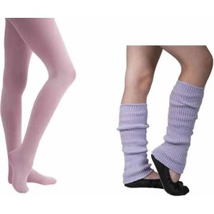 Ballet Beenwarmer Lila ribbel 40cm en Balletmaillot Lichtroze - Maat 116/122
