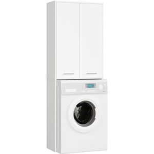 Badkamerkast voor Wasmachine FIN / Hoge Wasmachinekast met 2 Deuren / AKORD Furniture Factory / Wit / 64 x 180 x 30 cm