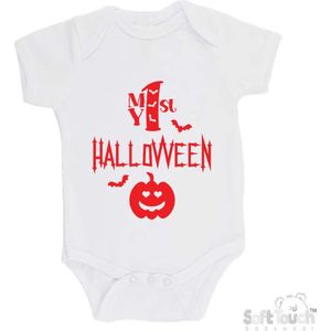 100% Katoenen Romper ""My 1st Halloween"" Unisex Eerste Halloween First Halloween Scary Wit/rood Maat 62/68