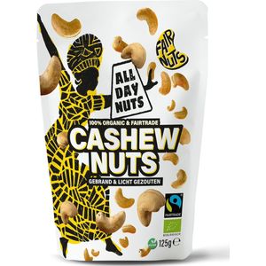 All Day Nuts Cashew Nuts - 10 x 125 Gram - Gezonde Snack - Vitaminen - Borrel - Noten - 100% Fair trade - Cashewnoten - Eerlijke noten - Handige Verpakking