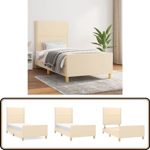 vidaXL Bedframe - 90x200 cm - Crème - Stof Bed Frame - Houten Bed - Bed Met Hoofdeinde - Crème Kleur - Stoffen Bed