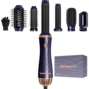 Föhnborstel 6-in-1 airstyler-set met warme luchtborstel - Haarstyler 1000 W thermische borstel voor alle haartypes - automatische krulföhn stijlborstel