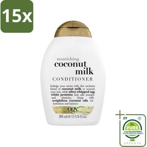 15 x OGX - Coconut Milk - Conditioner - Voedend - Herstel & Glans - 385 ml - Grootverpakking - Haar Conditioner - Kokos Conditioner - Voedende Conditioner - Glans Conditioner - Droog Haar