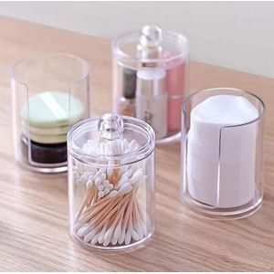 2-in-1 wattenschijfjescontainerdoos, wattenschijfjesdispenser, wattenstaafjeshouder, wattenstaafjescontainer, badkamerbusopslag, voor cosmetica, wattenbolletjes, wattenstaafjes, haarspelden, haarbobbels (2 lagen)