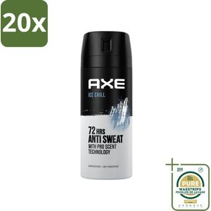 20 x Axe - Deodorant Spray - 72hrs Anti Sweat - Ice Chill - 150 ml - Grootverpakking - Anti-sweat Spray - 72 Uur Bescherming - Ijskoude Citroen - Munt Geur - Deodorant Spray