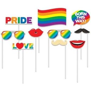 10x Foto props regenboog/Gay Pride thema - Selfie foto stokjes - LGBT Gay Pride artikelen