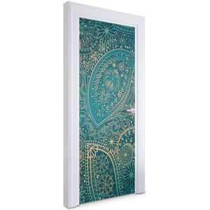 Wallfluent Deursticker - Etherische patronen Deur plakfolie - 75 x 205 cm - Blauw Deurbehang Sticker - Moderne Deur Sticker - Abstractie Deurbehang - Deursticker voor de Slaapkamer - Deurfolie
