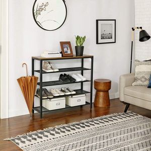ZAZA Home schoenenrek, schoenenrek met 4 rasterniveaus en royaal oppervlak voor tassen, industrieel design, vintage, donkerbruin