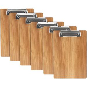 A5 Klembord van hout, 6 stuks, klembord, schrijfbord met metalen klem, A5 schrijfbord, klembord, tussenbord