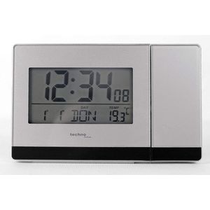 Wand projectie wekker - Radio gestuurd - Datum en Temperatuurweergave - Techno Line WT 538 zilver en antraciet