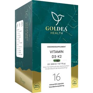 Goldea Health Vitamin D3 + K2 - Voedingssupplement - Vegan vitamin D3 en K2 - 90 capsules - Voordeelverpakking