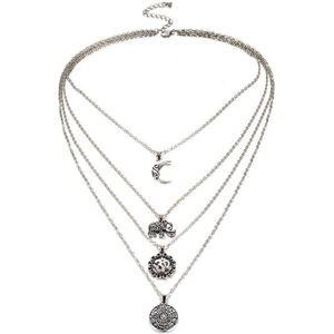 Fako Bijoux® - Layer Ketting - Bohemian - 4-Laags - 4 Lagen - Zilverkleurig