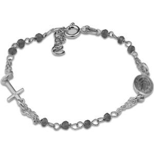 Silventi 910481421 Zilveren Armband - Verstelbare Sluiting - Kruis - Scapulier - Donker Grijs - 16+3 cm - Rhodium - Zilver