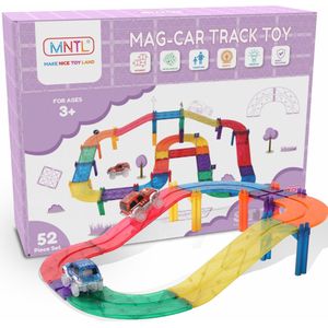 MNTL - Magnetic Tiles - Magnetische Racebaan - Autobaan - 52 Stuks - Magnetisch Bouwspeelgoed - Magnetische Bouwstenen - Cadeau Kind - Montessori - STEM Speelgoed