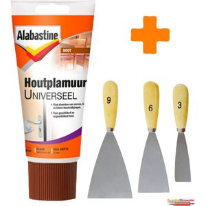 Alabastine - Houtplamuur - Houtvulmiddel - 250gr + KD Plamuurmes Set 3-Delig