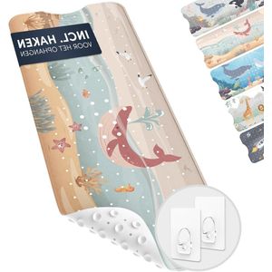 Non Slip Bath Mat for Kids - 100% BPA Free - Mildew Resistant - Includes 2 Hanging Hooks - Ideal for Sensitive Children's Skin - Machine Washable.