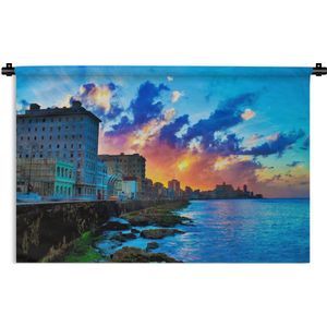 Wandkleed Cuba - Kleurrijke zonsondergang boven Cuba in Noord-Amerika Wandkleed katoen 180x120 cm - Wandtapijt met foto XXL / Groot formaat!
