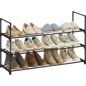 O'DADDY® Schoenenrek 3 Lagen - Schoenen rek - Schoenen opbergsysteem - Schoenenkast - Schoenenrekje - Schoenkast - Opbergrek voor 12 tot 15 Paar Schoenen - Zwart Metaal