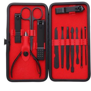 Daity 12-delige roestvrijstalen manicure- en pedicureset - nagelknipper, lichaamsverzorgingsset - unisex (rood)