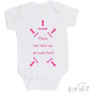 100% katoenen Romper ""Papa, zet hem op. Je kunt het!!"" + Hoofd Meisjes Katoen Wit/roze Maat 56/62