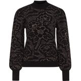 WE Fashion - Gebloemde Pullover - Zwart - Met Lurex
