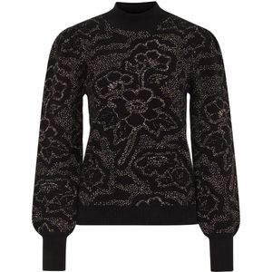 WE Fashion - Gebloemde Pullover - Zwart - Met Lurex